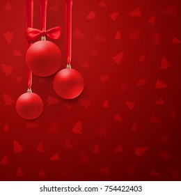 vector christmas ball on silk ribbon with bow. on red background