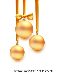 vector christmas ball on silk ribbon with bow. isolated on white background