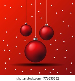 Vector of christmas ball with snow on red background