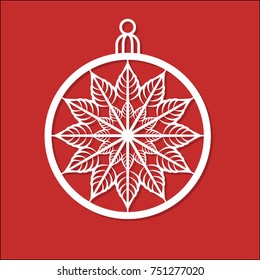 Vector Christmas ball with a snowflake cut out of paper.  Image suitable for laser cutting, plotter cutting or wood carving. 