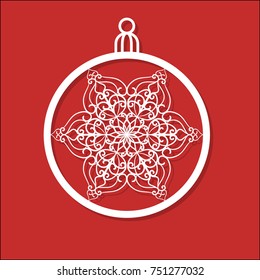 Vector Christmas ball with a snowflake cut out of paper.  Image suitable for laser cutting, plotter cutting or wood carving. 