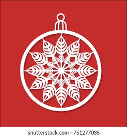 Vector Christmas ball with a snowflake cut out of paper.  Image suitable for laser cutting, plotter cutting or wood carving. 