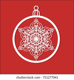 Vector Christmas ball with a snowflake cut out of paper.  Image suitable for laser cutting, plotter cutting or wood carving. 