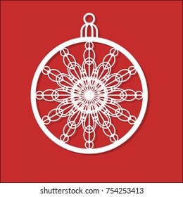 Vector Christmas ball with a snowflake cut out of paper.  Image suitable for laser cutting, plotter cutting or wood carving. 