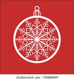 Vector Christmas ball with a snowflake cut out of paper.  Image suitable for laser cutting, plotter cutting or wood carving. 