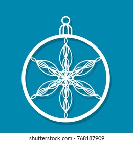 Vector Christmas ball with a snowflake cut out of paper.  Image suitable for laser cutting, plotter cutting or wood carving. 