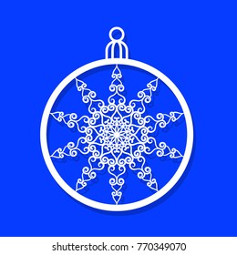 Vector Christmas ball with a snowflake cut out of paper.  Image suitable for laser cutting, plotter cutting or wood carving. 