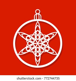 Vector Christmas ball with a snowflake cut out of paper.  Image suitable for laser cutting, plotter cutting or wood carving. 