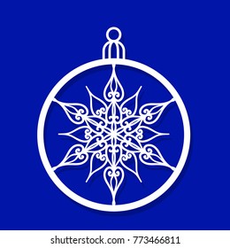 Vector Christmas ball with a snowflake cut out of paper.  Image suitable for laser cutting, plotter cutting or wood carving. 