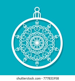 Vector Christmas ball with a snowflake cut out of paper.  Image suitable for laser cutting, plotter cutting or wood carving. 