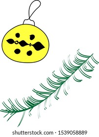 Vector Christmas ball with twig Christmas tree flat design.Vector illustration.