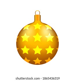 Vector Christmas ball. Yellow Christmas ball icon with asterisk pattern. Vector icon of New Year decorations for the Christmas tree. Vector illustration. Icon design.