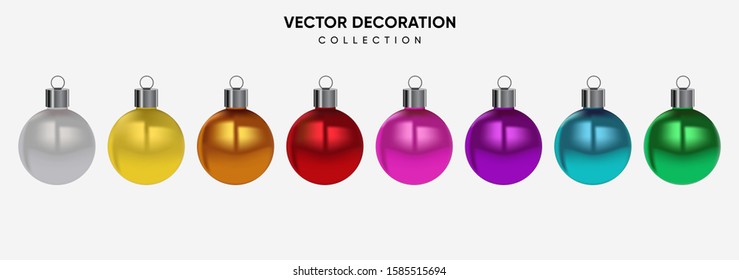 Vector christmas balls baubles banner decoration colors hanging isolated on a white background