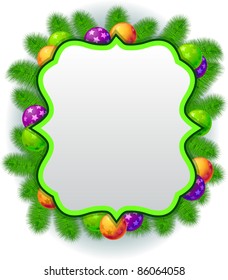 Vector Christmas balls with green New year tree background