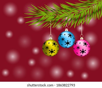 vector christmas balls hanging on pine tree