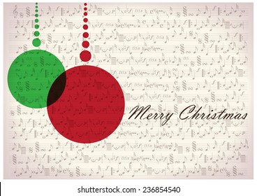 Vector Christmas Balls Illustration On Music Notes Sheet