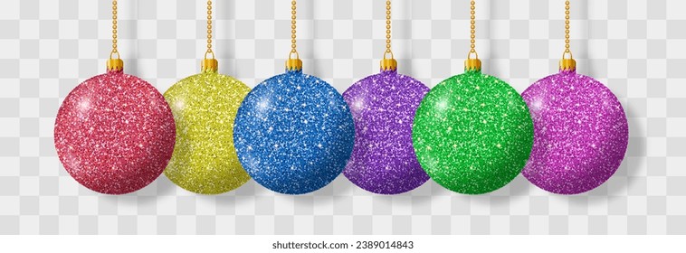 Bolas vectoriales de Navidad aisladas en el fondo del png. Nochebuena coloridas bolas. Decoración de objetos de vacaciones de Año Nuevo. Diseño de conjunto vectorial de bolas colgantes de Navidad. Ilustración del vector aislada en transparente