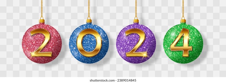 Bolas vectoriales de Navidad aisladas en el fondo del png. Nochebuena coloridas bolas. Decoración de objetos de vacaciones de Año Nuevo. Diseño de conjunto vectorial de bolas colgantes de Navidad. Ilustración del vector aislada en transparente