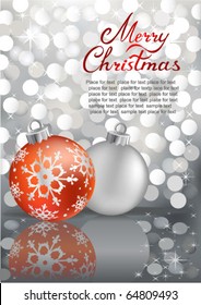 Bolas vectoriales de Navidad sobre fondo abstracto de luces de plata.