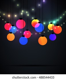 Vector Christmas balls on black background, Merry Christmas card