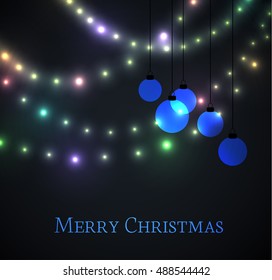 Vector Christmas balls on black background, Merry Christmas card