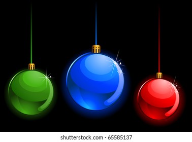 Vector christmas balls on a black  background