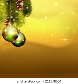 vector christmas balls on pine tree 