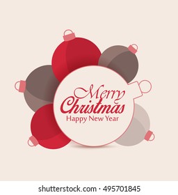 Vector Christmas balls on red background, Merry Christmas card