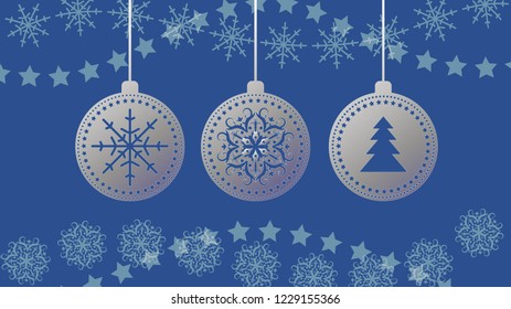 Vector Christmas balls on snowflakes background. EPS 10.