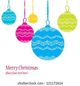 Vector Christmas balls on white background. Postcard.