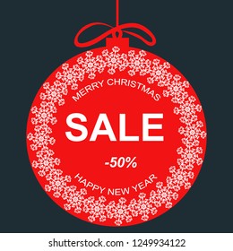 Vector of Christmas ball,snowflakes frame and New Year greeting.Isolated elements for Christmas design.Sale banner