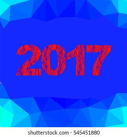 Vector Christmas Banner. 2017 New Year Poster on Blue Polygonal Crystal Winter Background