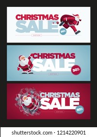 Vector Christmas banner design set with Santa Claus illustration. Christmas Sale Concept Design. Best for poster, advert or social media post.