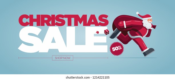 Vector Christmas banner design set with Santa Claus illustration. Christmas Sale Concept Design. Best for poster, advert or social media post.