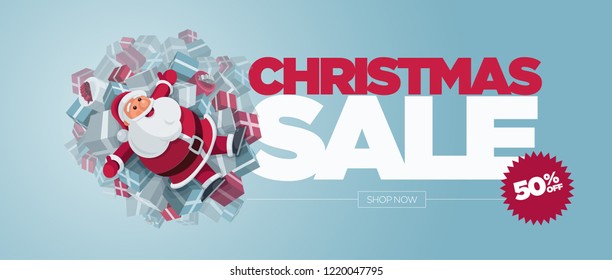 Vector Christmas banner design set with Santa Claus illustration. Christmas Sale Concept Design. Best for poster, advert or social media post.
