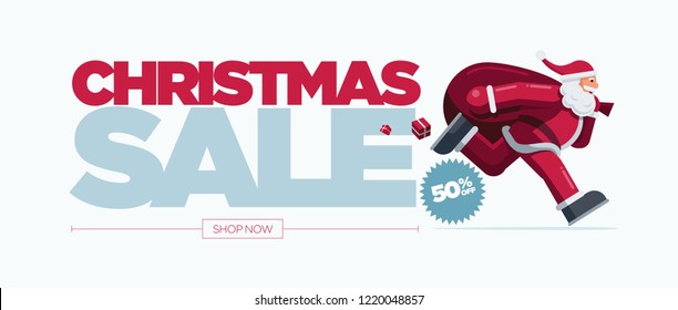 Vector Christmas banner design set with Santa Claus illustration. Christmas Sale Concept Design. Best for poster, advert or social media post.