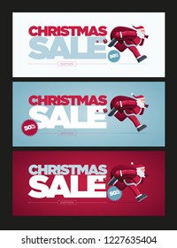 Diseño de pancartas navideñas vectoras con la ilustración de Santa Claus. Diseño de concepto de venta navideña. Lo mejor para afiches, anuncios o publicaciones en medios sociales.