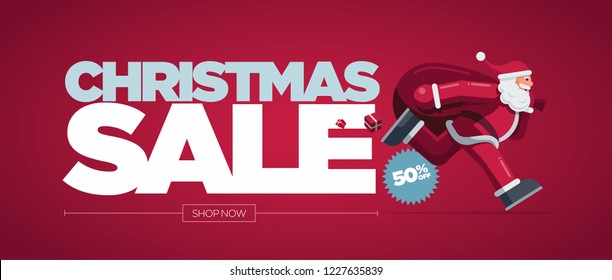 Vector Christmas banner design set with Santa Claus illustration. Christmas Sale Concept Design. Best for poster, advert or social media post.