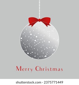 Cartel vectorial de Navidad con un juguete nevado de árbol de Navidad y el texto Feliz Navidad con un fondo monocromo gris claro. Plantilla de una tarjeta de felicitación lacónica. Cualquier texto, saludo, descuento de temporada.