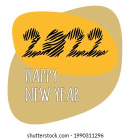 Vector Christmas banner with text happy new year 2022 with striped tiger skin pattern. New Year card