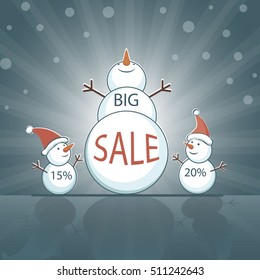 
Vector Christmas banner with three snowmen big sale.