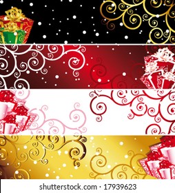 Vector Christmas banners with snow and present. (See raster version  Also In My Portfolio)
