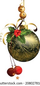 vector Christmas bauble green with golden glittering details