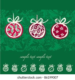 Vector Christmas baubles greeting card