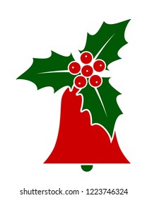 vector christmas bell and holly isolated on white background