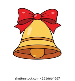 Vektor-Weihnachtsglocke mit rotem Band und Schleife einzeln auf weißem Hintergrund	
