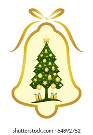 vector Christmas bell with Christmas tree decor on white background