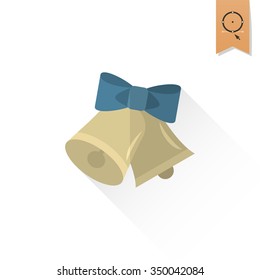 Vector Christmas Bells. Long Shadow. Retro Color. Single Flat Icon