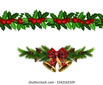 Vector christmas bells with christmas tree decorations