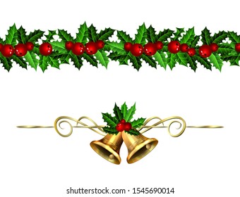 Vector christmas bells with christmas tree decorations